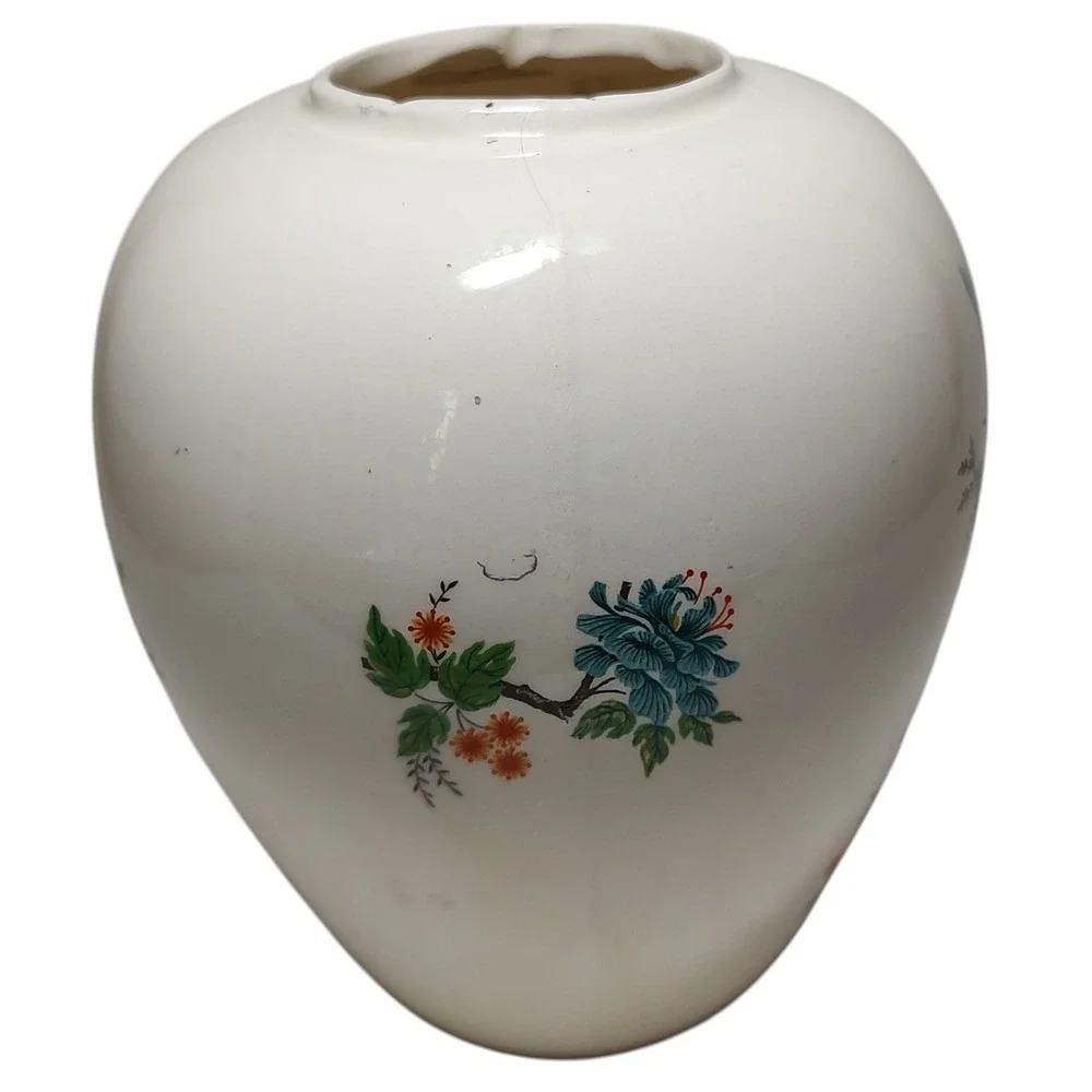 Bird of Paradise Rice Vase Jar Signed and Dated 1995‎ Floral 5.5 Inches SEE